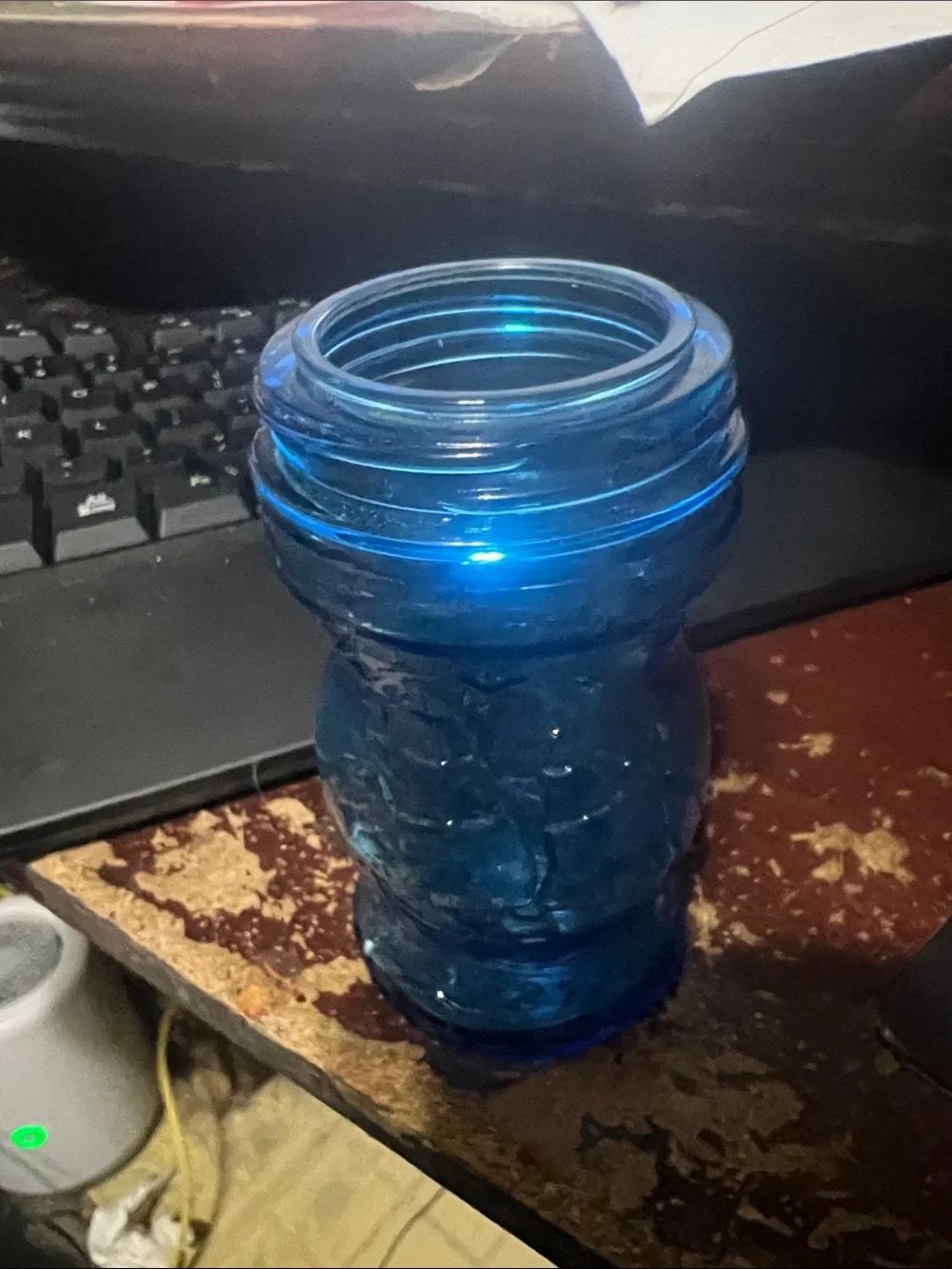 Vintage Blue Glass Honey Jar-Style Decorative Vase